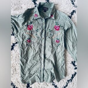 Green Embroidered Western Shirt
